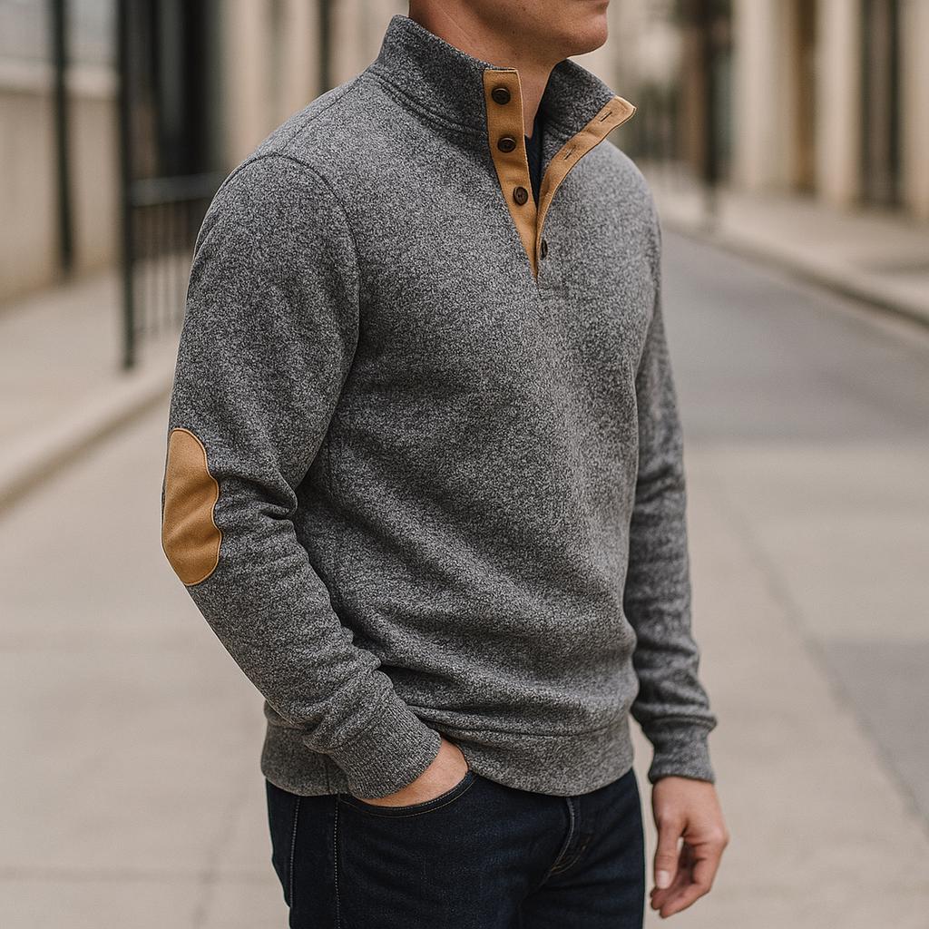 Men’s Button-Collar Pullover – Long Sleeve Casual Design Sweater