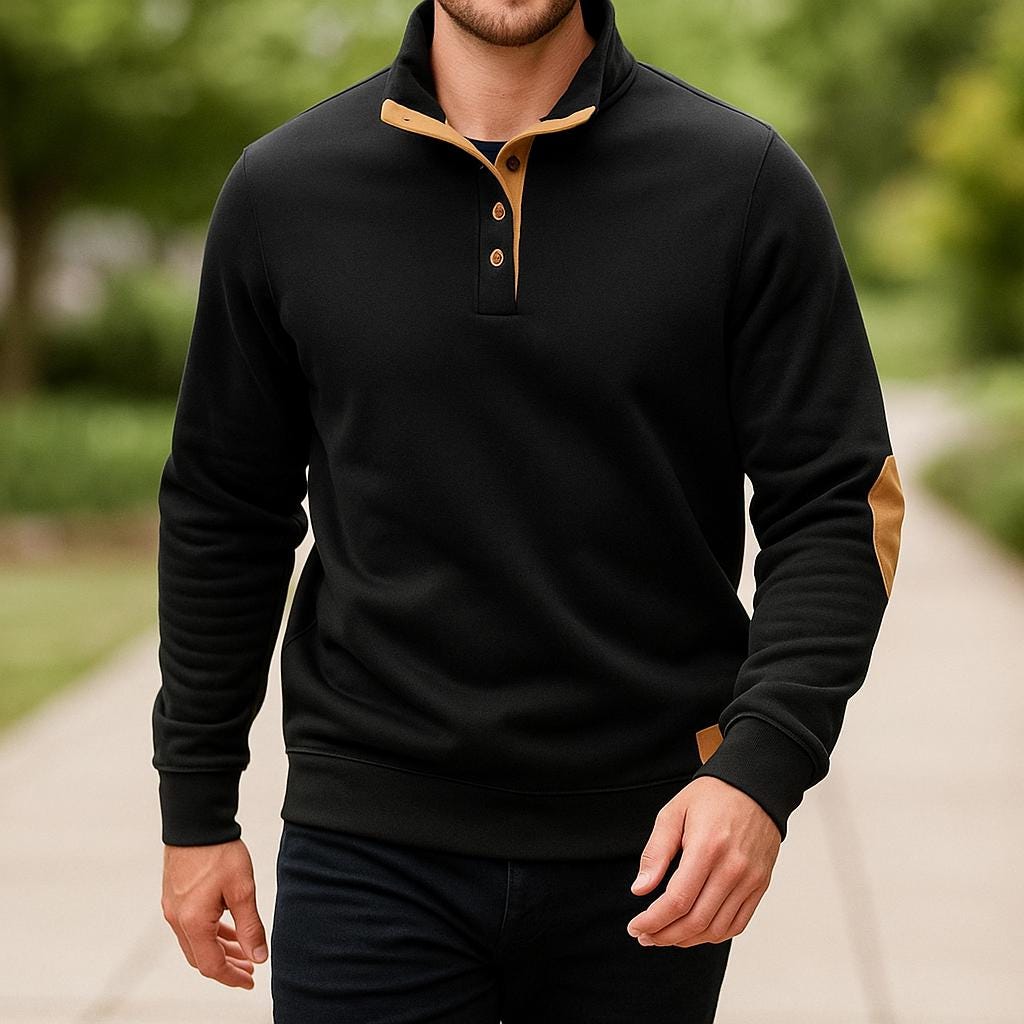Men’s Button-Collar Pullover – Long Sleeve Casual Design Sweater