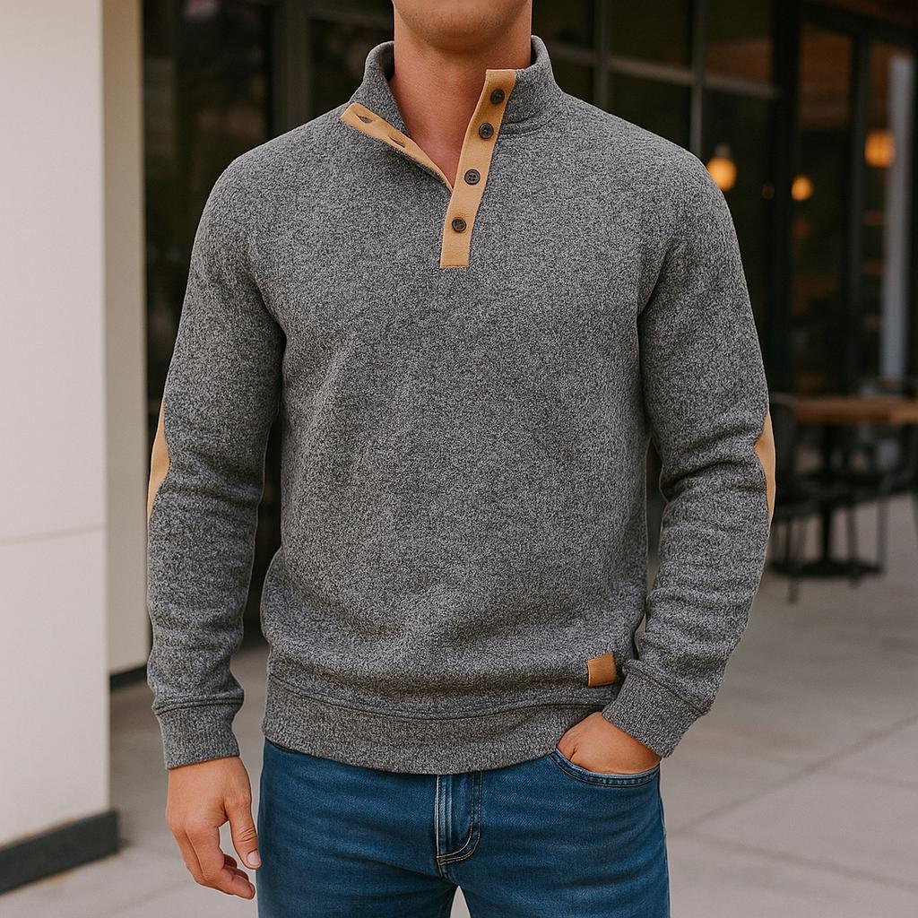 Men’s Button-Collar Pullover – Long Sleeve Casual Design Sweater