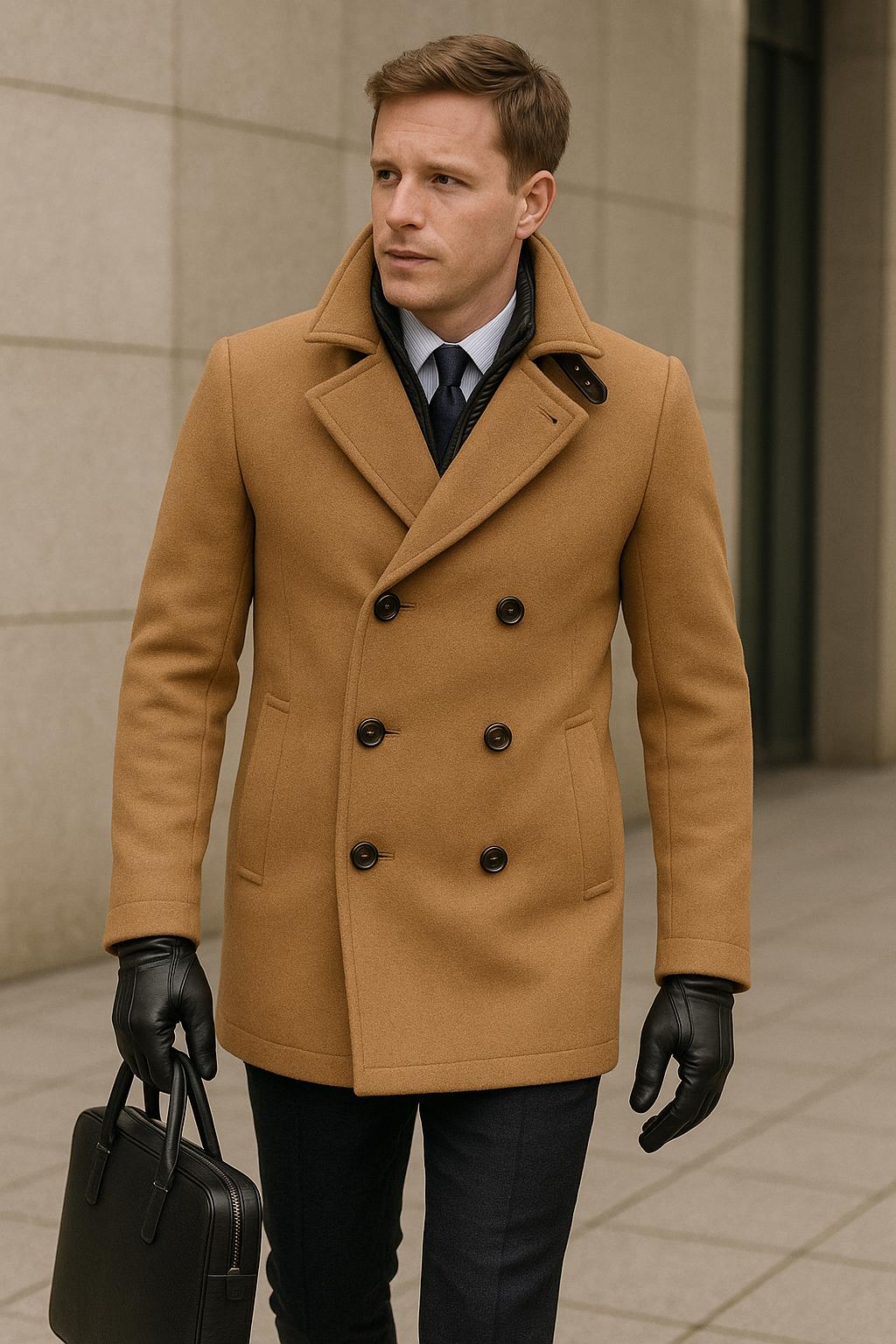 Men’s Wool Peacoat | Double Breasted Tailored Winter Coat
