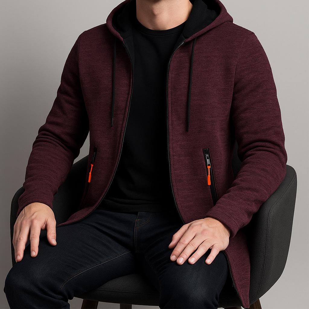 Men's Fleece-Lined Hooded ZIppered Jacket | Winter Sport Coat