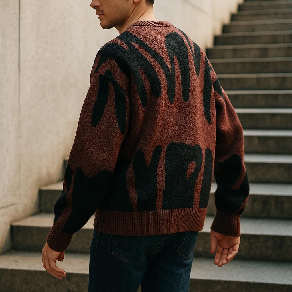 Men’s Geometric Pattern Oversized Sweater – Crew Neck Design