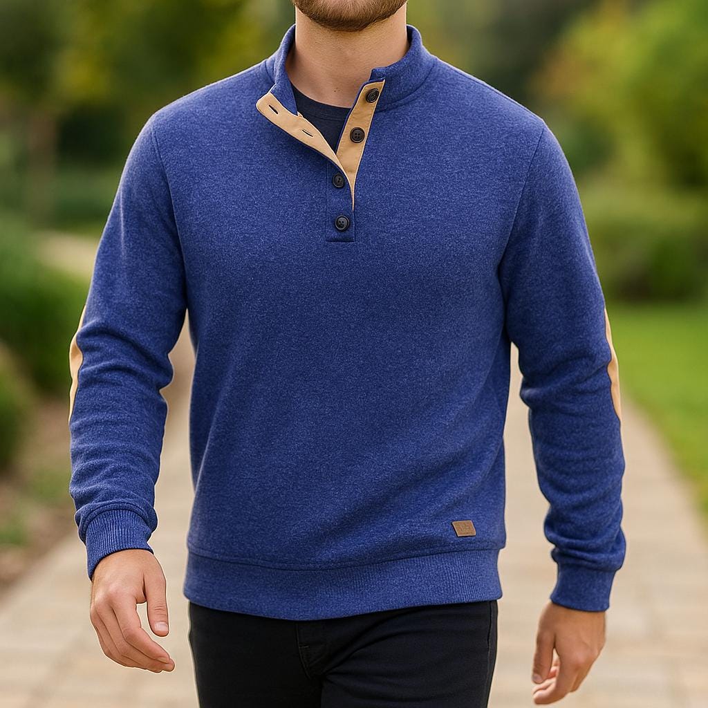 Men’s Button-Collar Pullover – Long Sleeve Casual Design Sweater