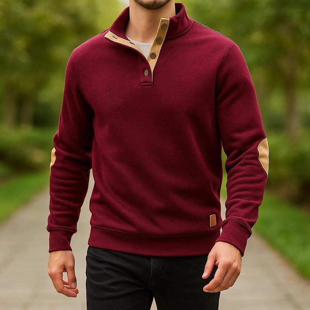 Men’s Button-Collar Pullover – Long Sleeve Casual Design Sweater