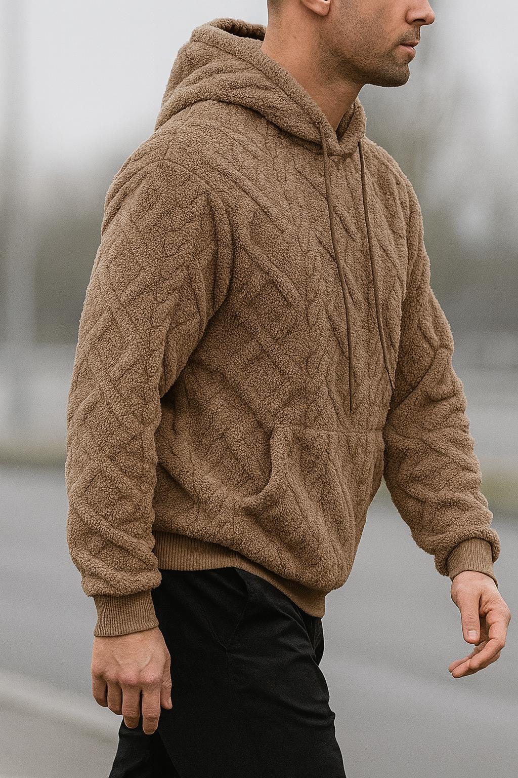 Men’s Streetwear Soft Oversized Hooded Pullover – Textured Design