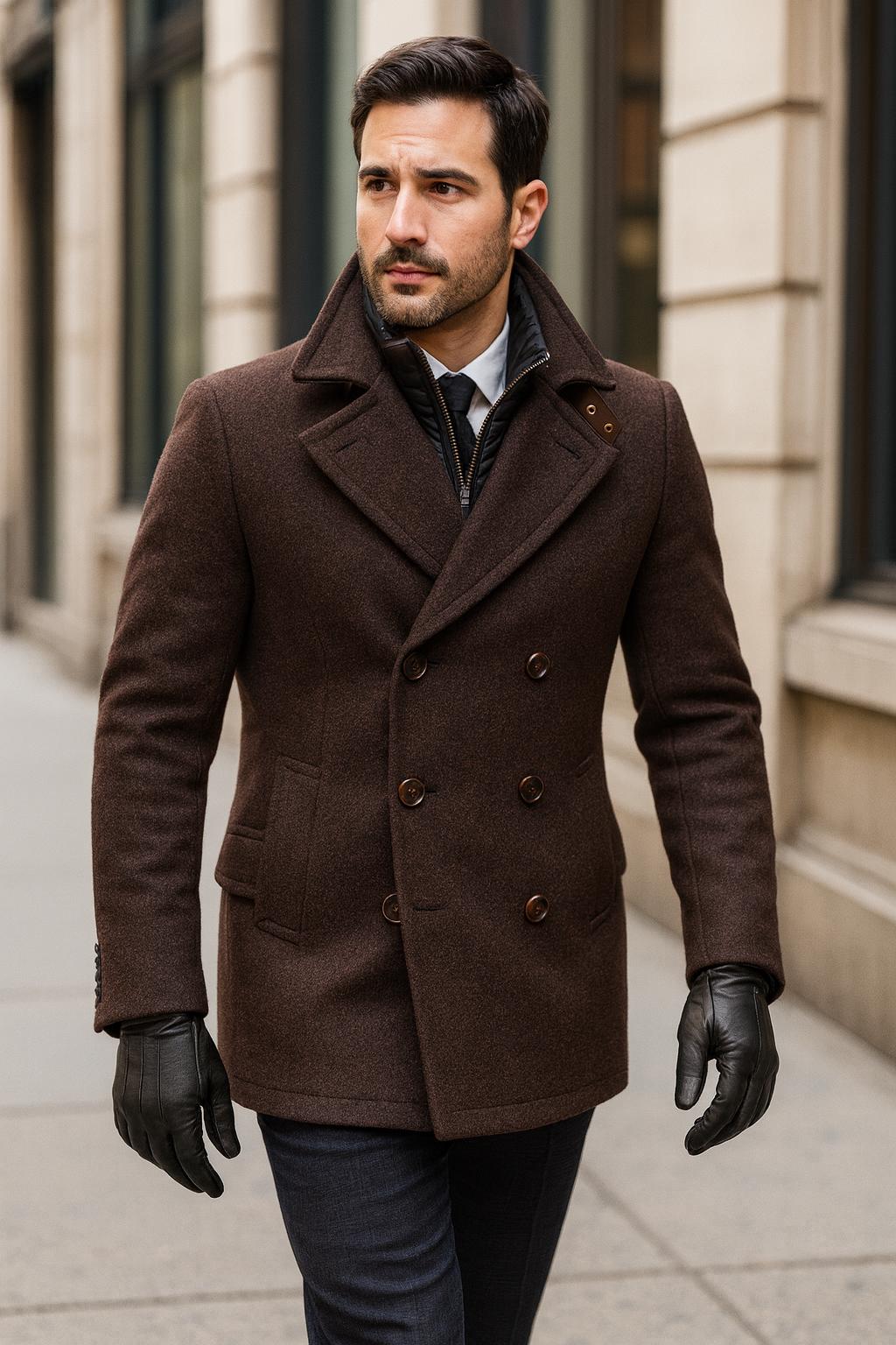 Men’s Wool Peacoat | Double Breasted Tailored Winter Coat
