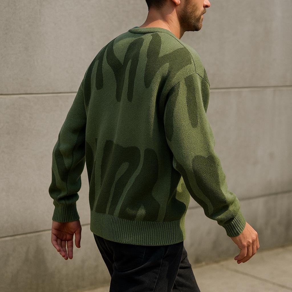 Men’s Geometric Pattern Oversized Sweater – Crew Neck Design