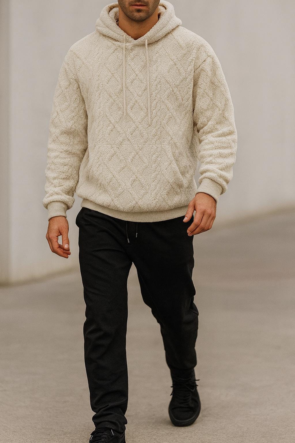 Men’s Streetwear Soft Oversized Hooded Pullover – Textured Design