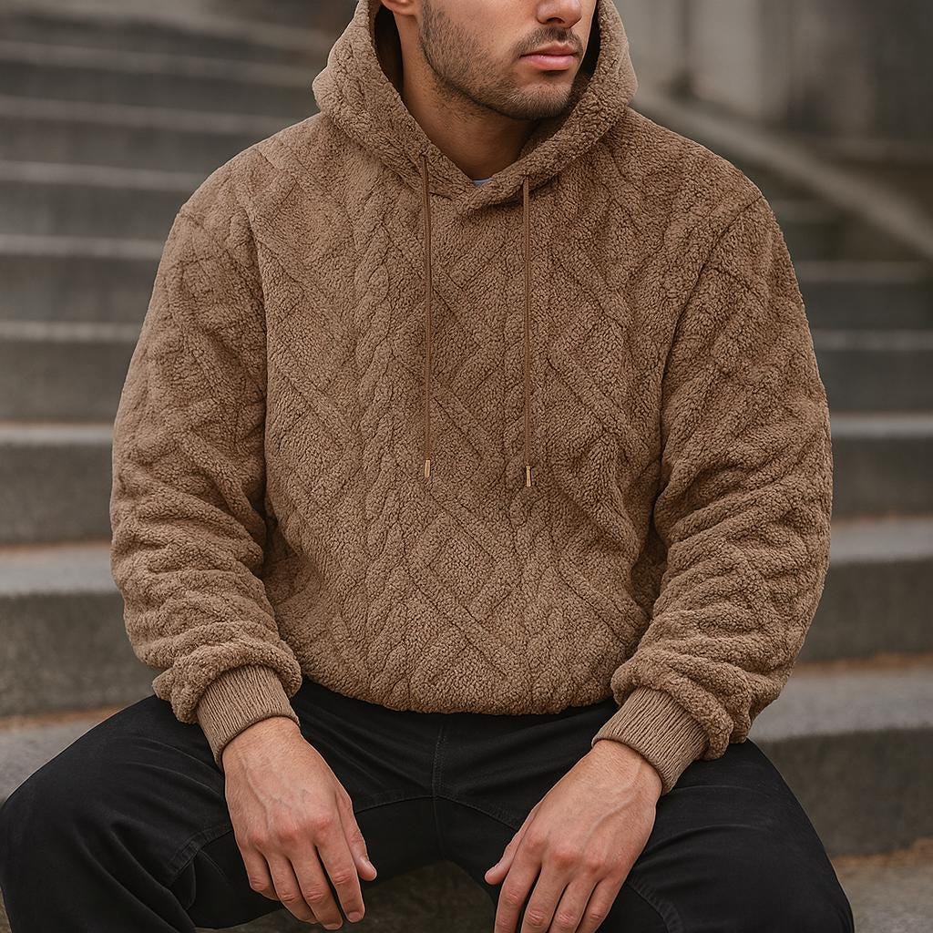Men’s Streetwear Soft Oversized Hooded Pullover – Textured Design