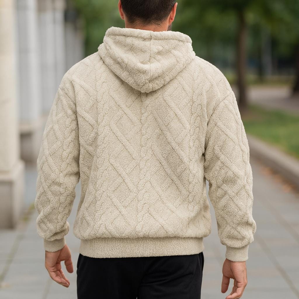 Men’s Streetwear Soft Oversized Hooded Pullover – Textured Design