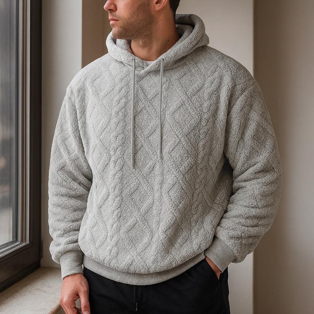 Men’s Streetwear Soft Oversized Hooded Pullover – Textured Design