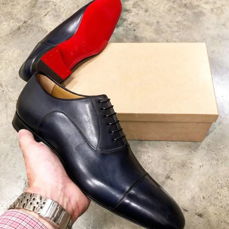 Luca Giordano Leather Oxford Shoes Italian Red Sole