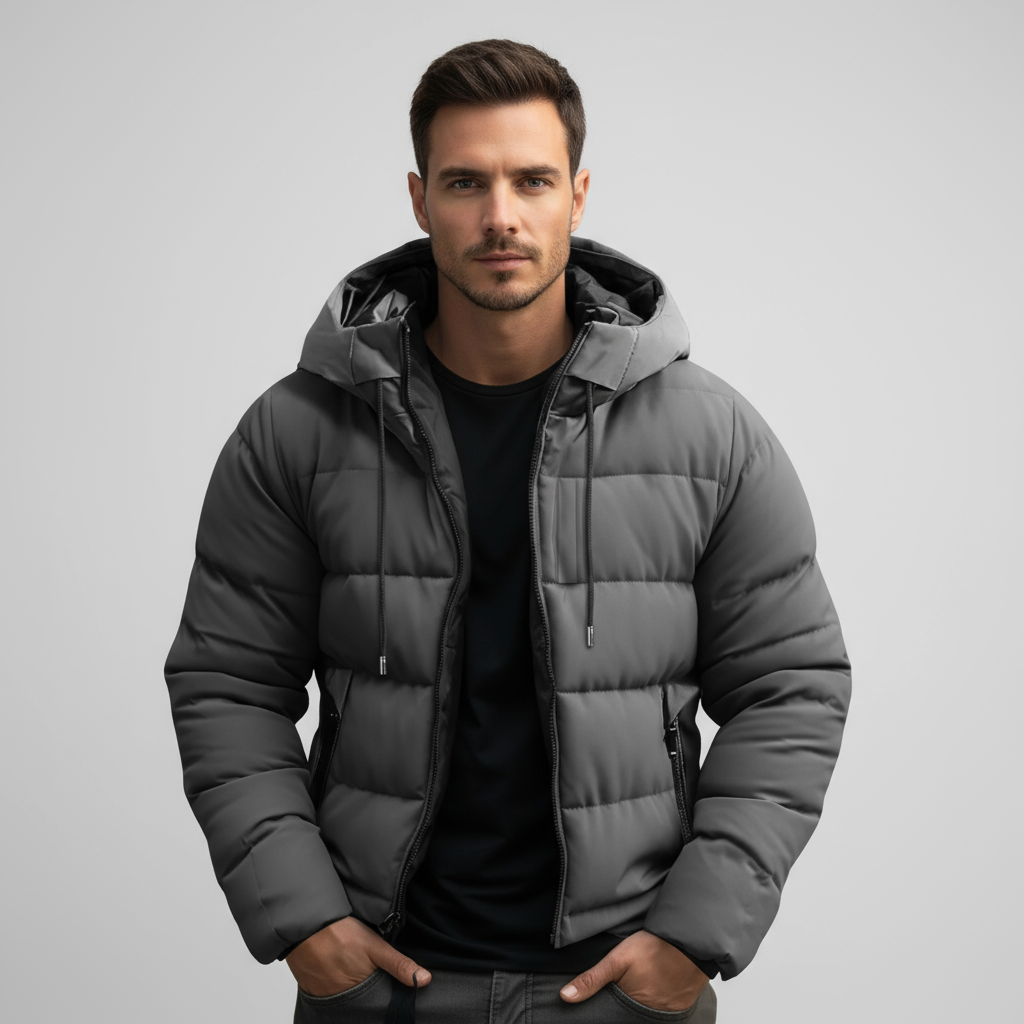 Men’s Hooded Puffer Jacket – Warm Winter Quilted Coat with Insulated Padding
