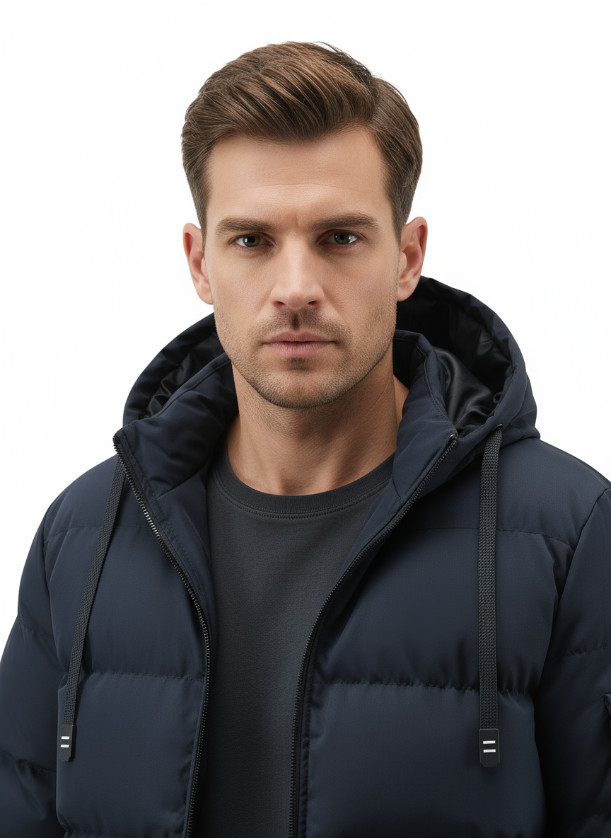 Men’s Heavy-Duty Winter Hooded Jacket – Durable Full-Zip Outerwear for Cold Weather