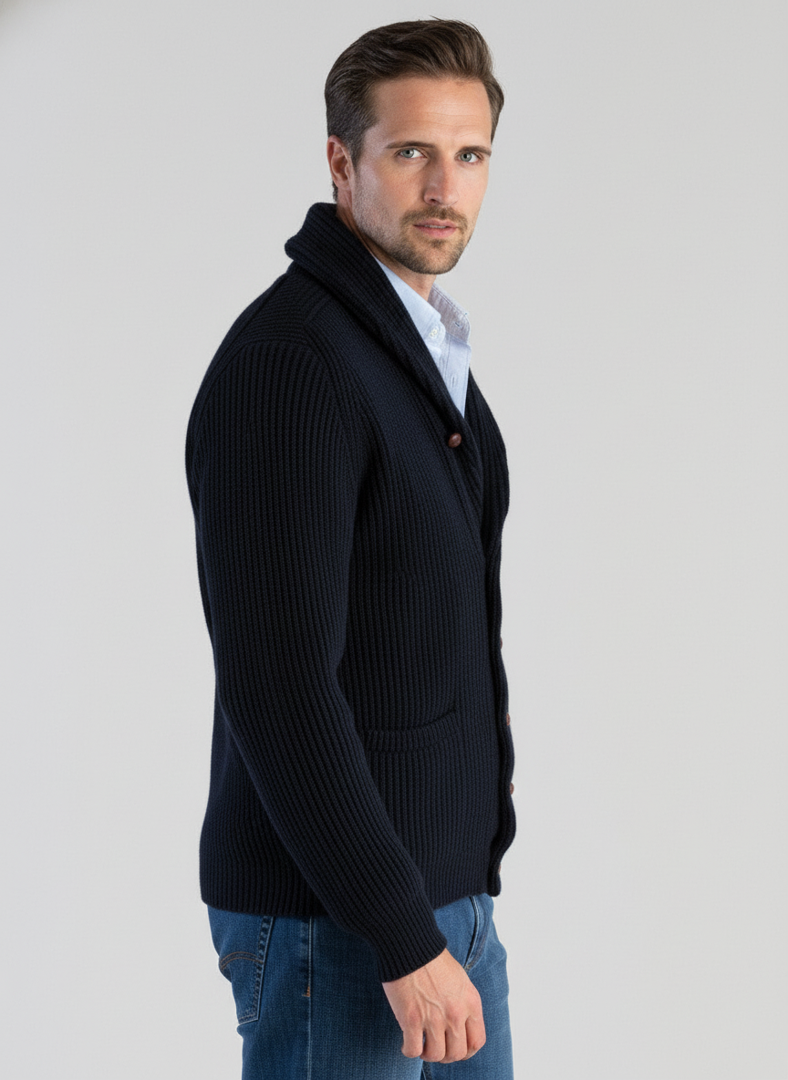 Men’s Lambswool Shawl Collar Jacket – Classic Knit Cardigan Style