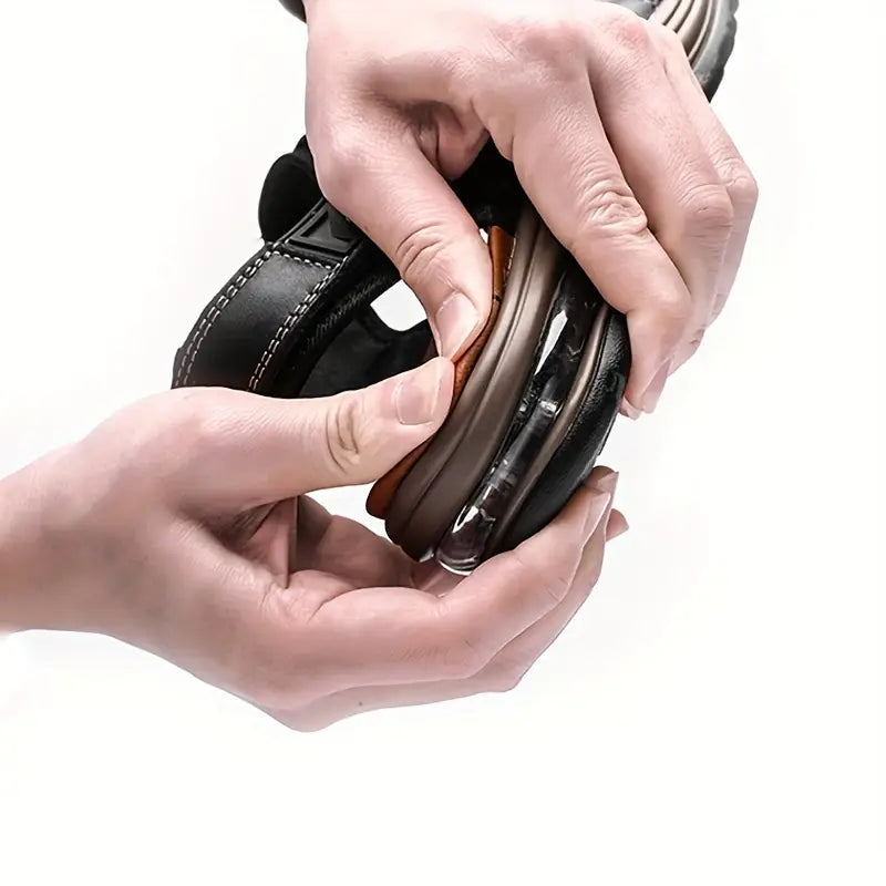 Dasfirin | Men's Leather Orthopedic Open-Toe Sport Sandals – Adjustable Straps & Air Cushion Sole