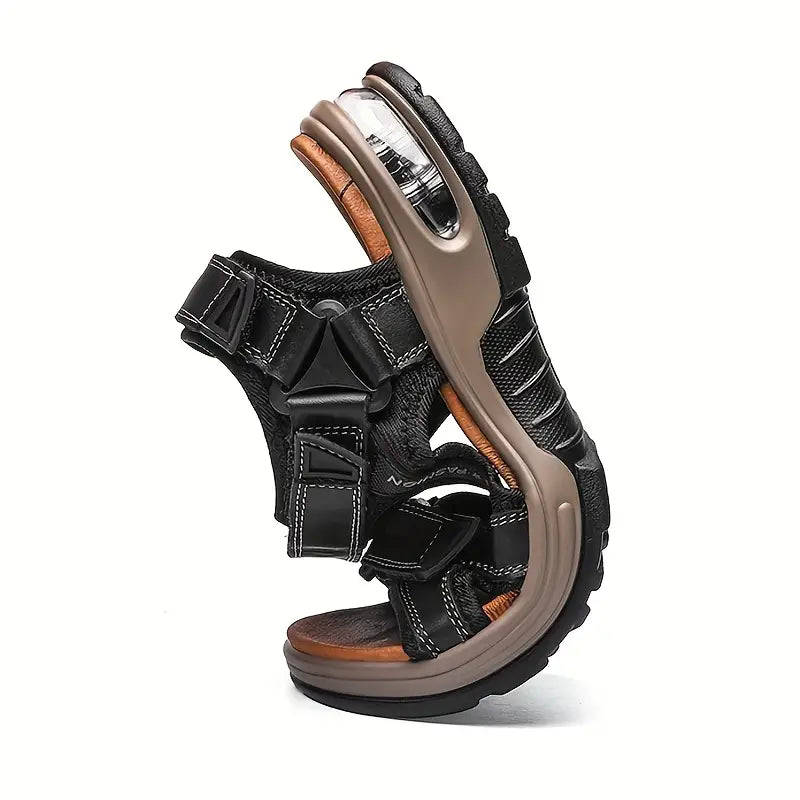 Dasfirin | Men's Leather Orthopedic Open-Toe Sport Sandals – Adjustable Straps & Air Cushion Sole
