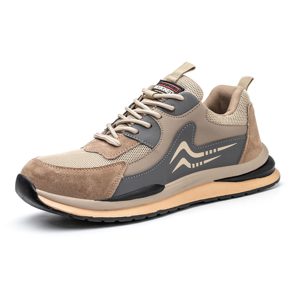 Beta Brown Safety Sneakers – Men’s Lightweight Steel Toe Work Shoes with Protective Design