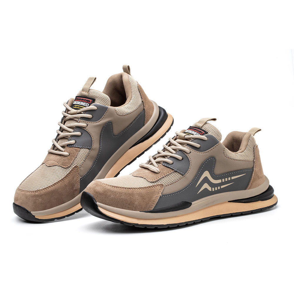 Beta Brown Safety Sneakers – Men’s Lightweight Steel Toe Work Shoes with Protective Design