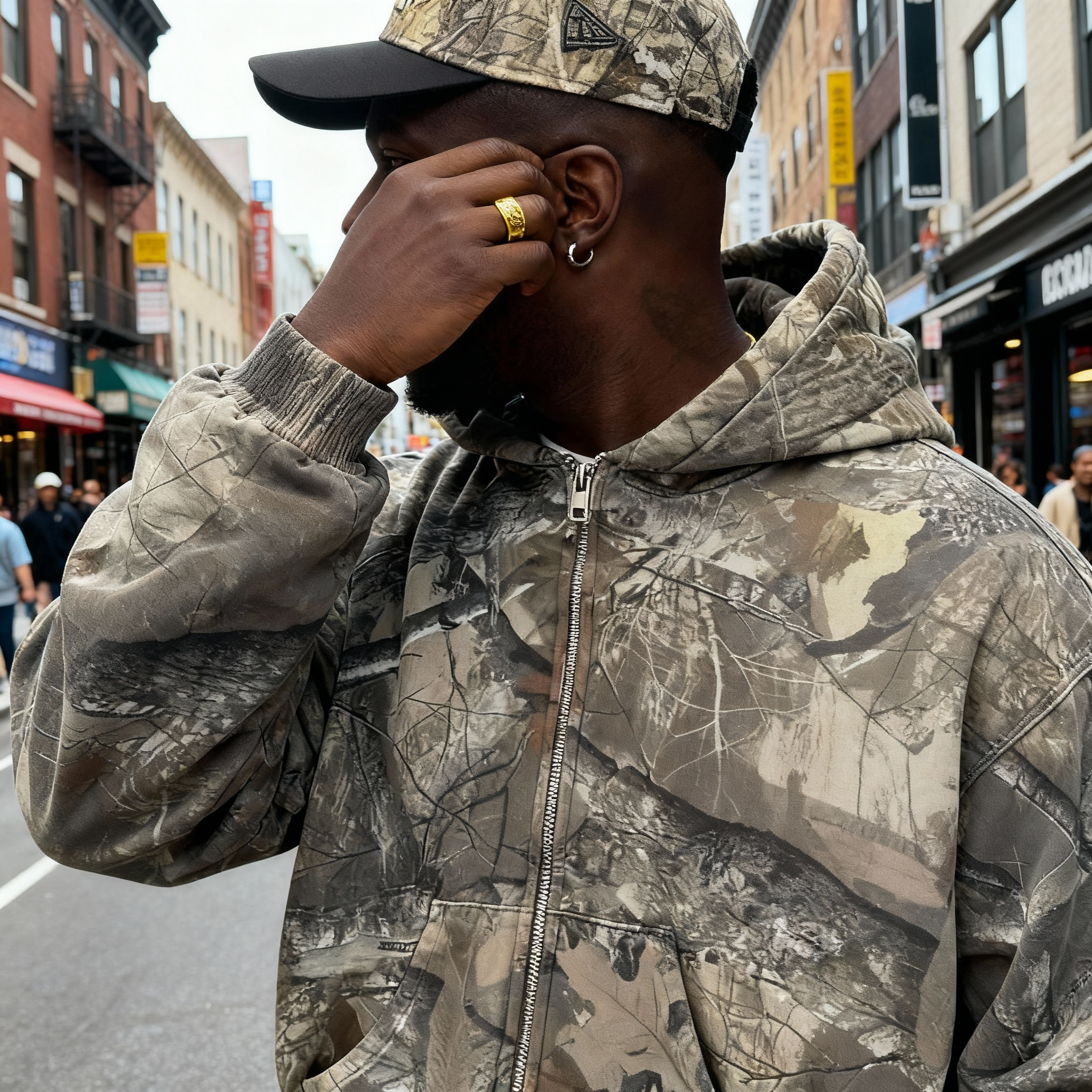Camo Hoodie Sweater Streetstyle with Fleece Lining for Men