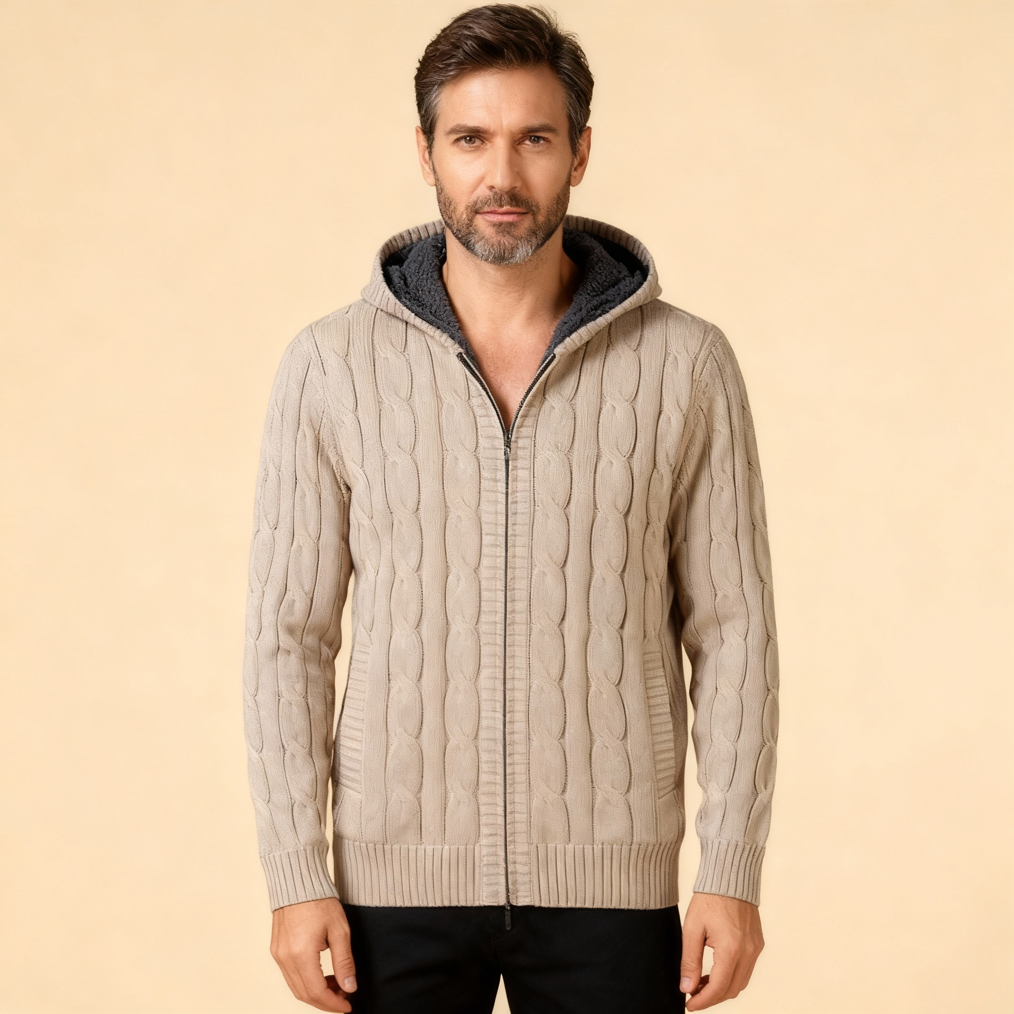 Giorgio Wool Zip Knitted Sweater | Inner Warm Fleece