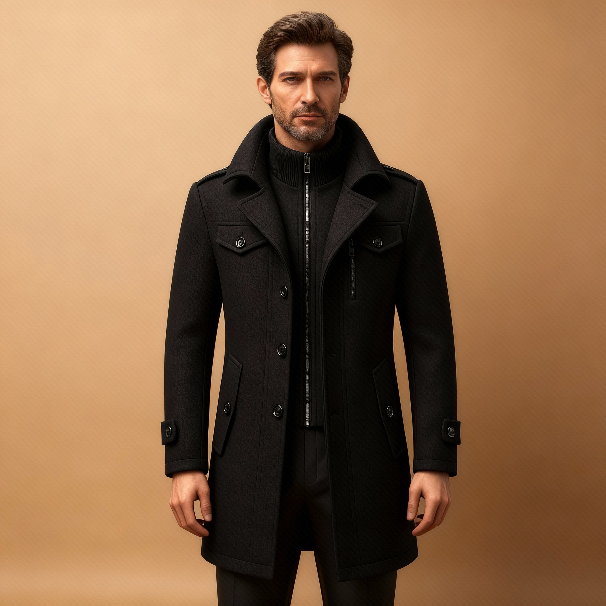 Men’s Long Jacket with Zip and Button | Smart Business Casual Style
