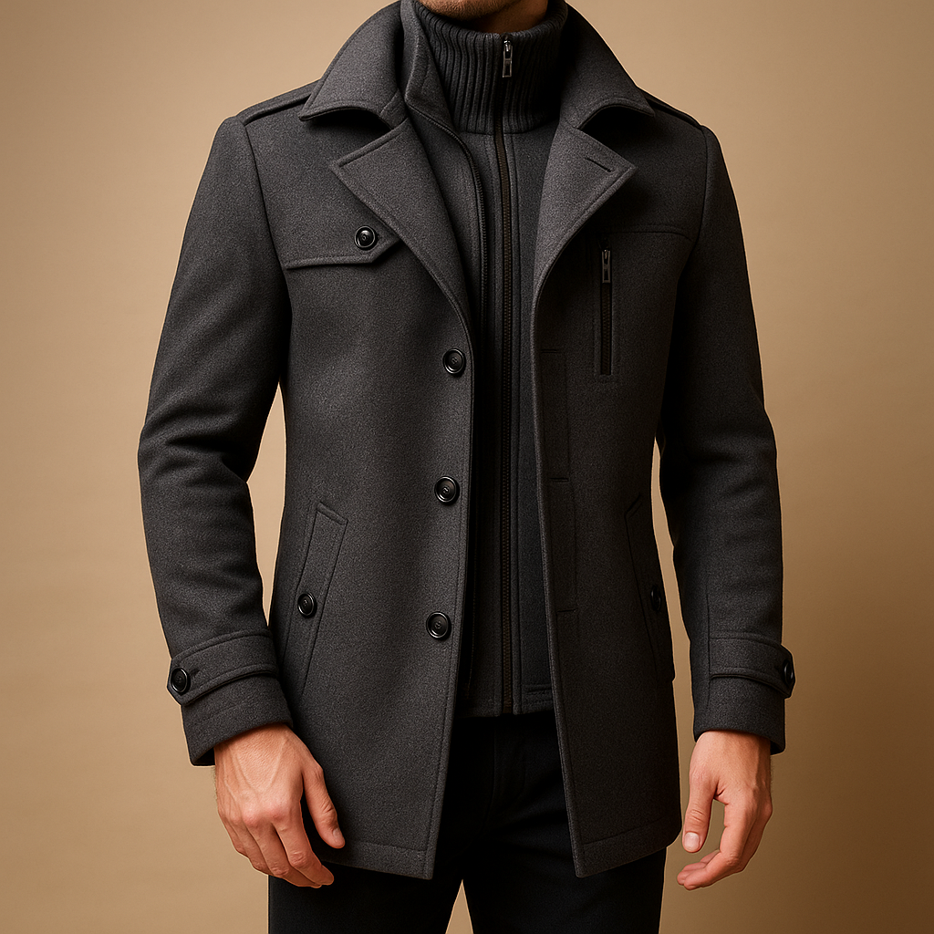 Men’s Long Jacket with Zip and Button | Smart Business Casual Style