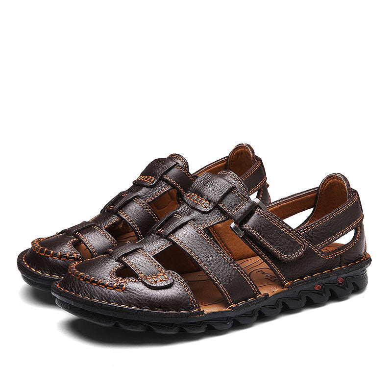 Dasfirin Men Cut Out Leather Sandals