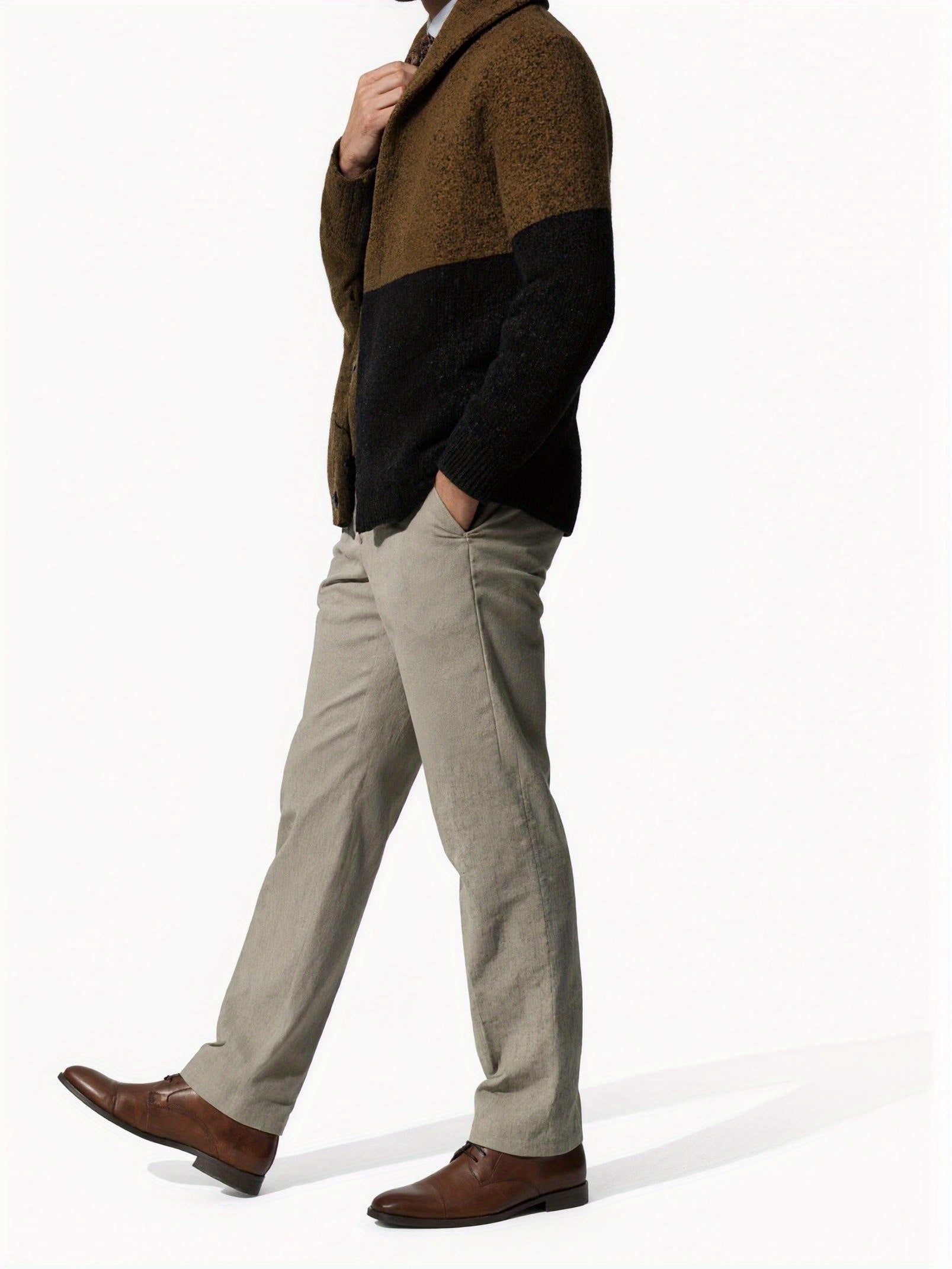 Men’s Thick Warm Cardigan – Block Knit Button-Up Jacket