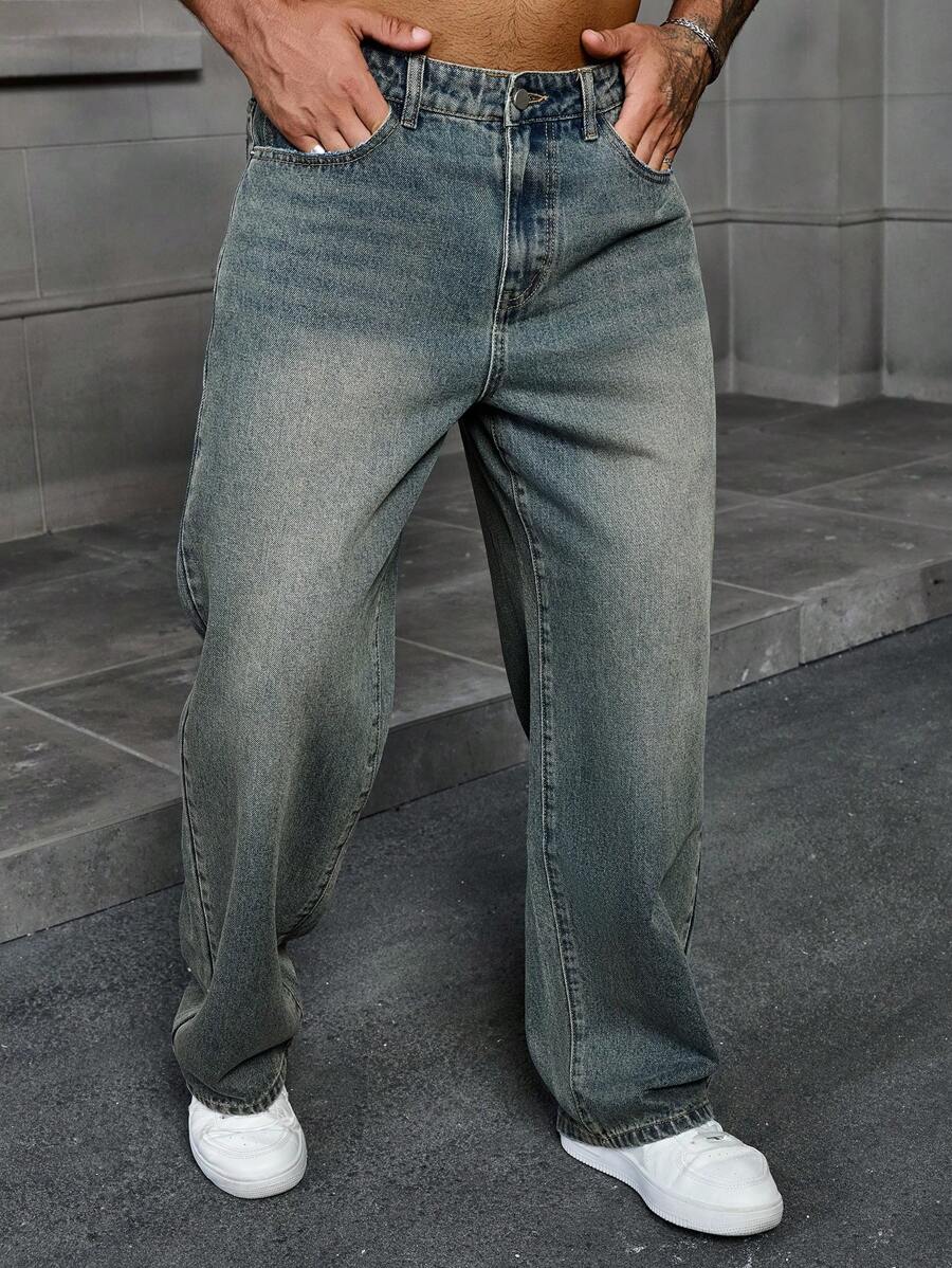 Men’s Solid Denim Jeans – Dark Wash Baggy Cargo Jeans | Everyday Casual Denim