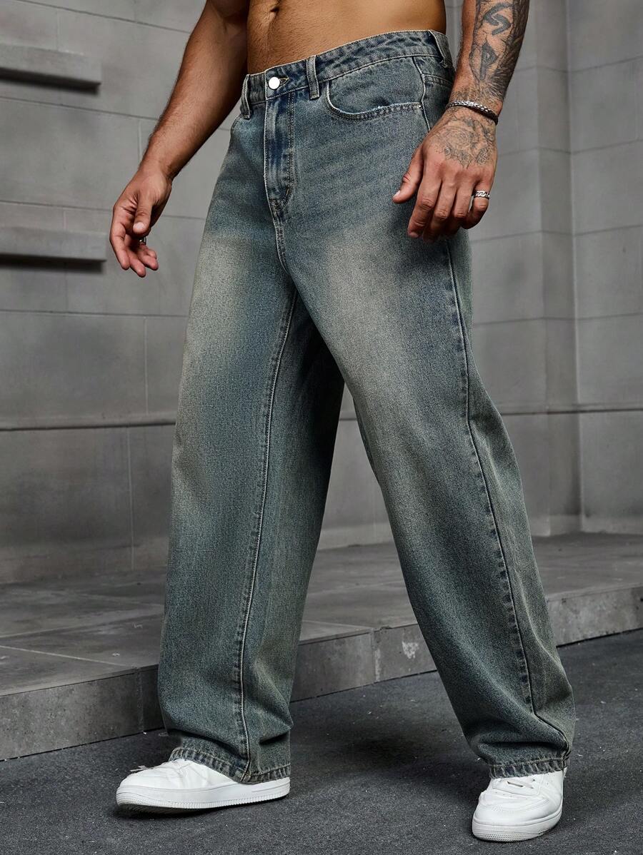 Men’s Solid Denim Jeans – Dark Wash Baggy Cargo Jeans | Everyday Casual Denim