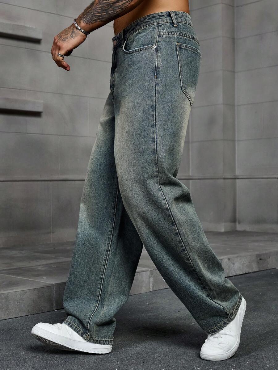 Men’s Solid Denim Jeans – Dark Wash Baggy Cargo Jeans | Everyday Casual Denim