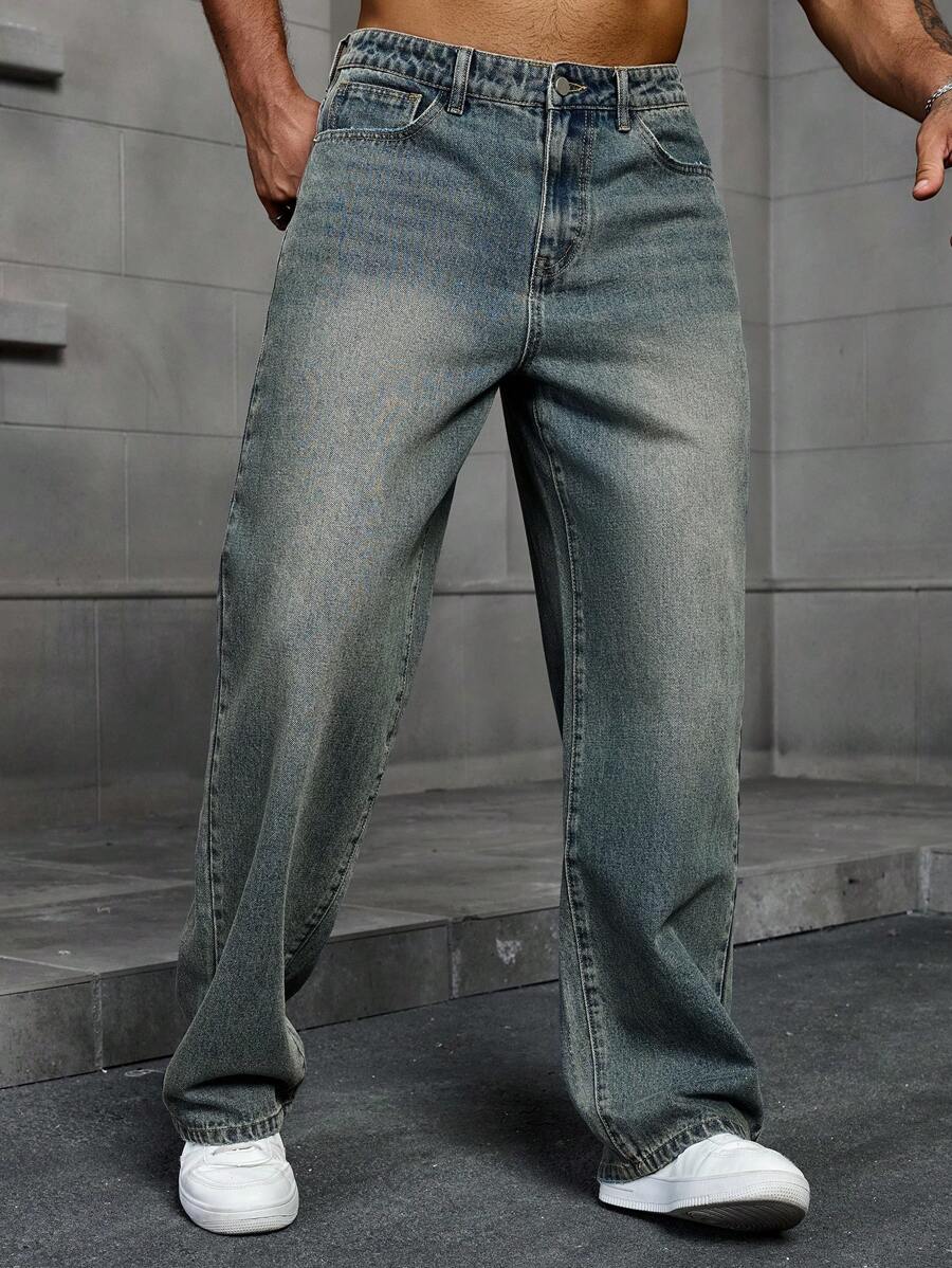 Men’s Solid Denim Jeans – Dark Wash Baggy Cargo Jeans | Everyday Casual Denim
