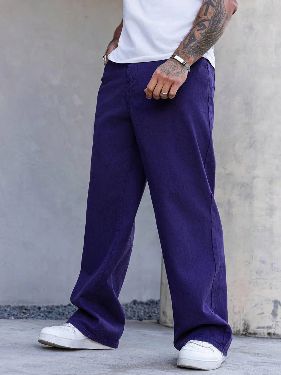 Men’s Solid Denim Jeans – Dark Wash Baggy Cargo Jeans | Everyday Casual Denim