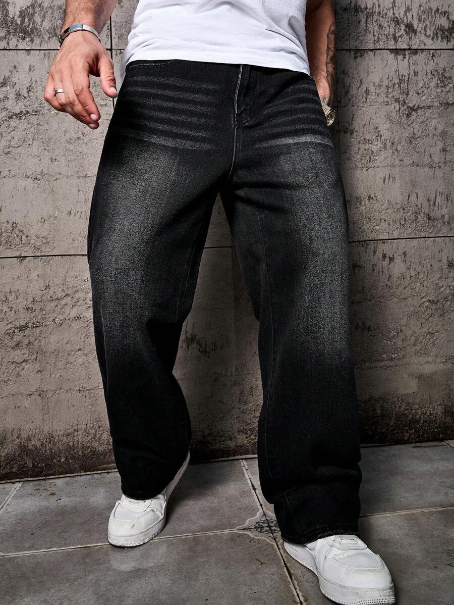 Men’s Solid Denim Jeans – Dark Wash Baggy Cargo Jeans | Everyday Casual Denim