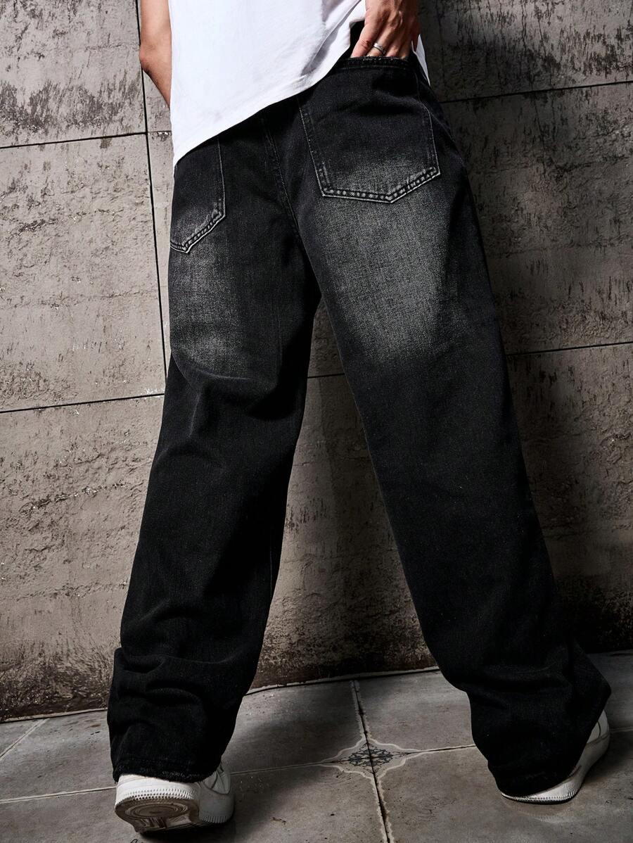 Men’s Solid Denim Jeans – Dark Wash Baggy Cargo Jeans | Everyday Casual Denim