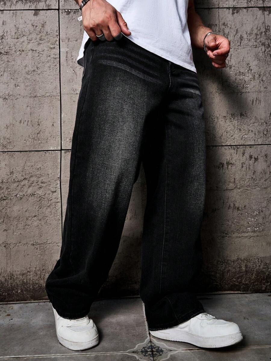 Men’s Solid Denim Jeans – Dark Wash Baggy Cargo Jeans | Everyday Casual Denim