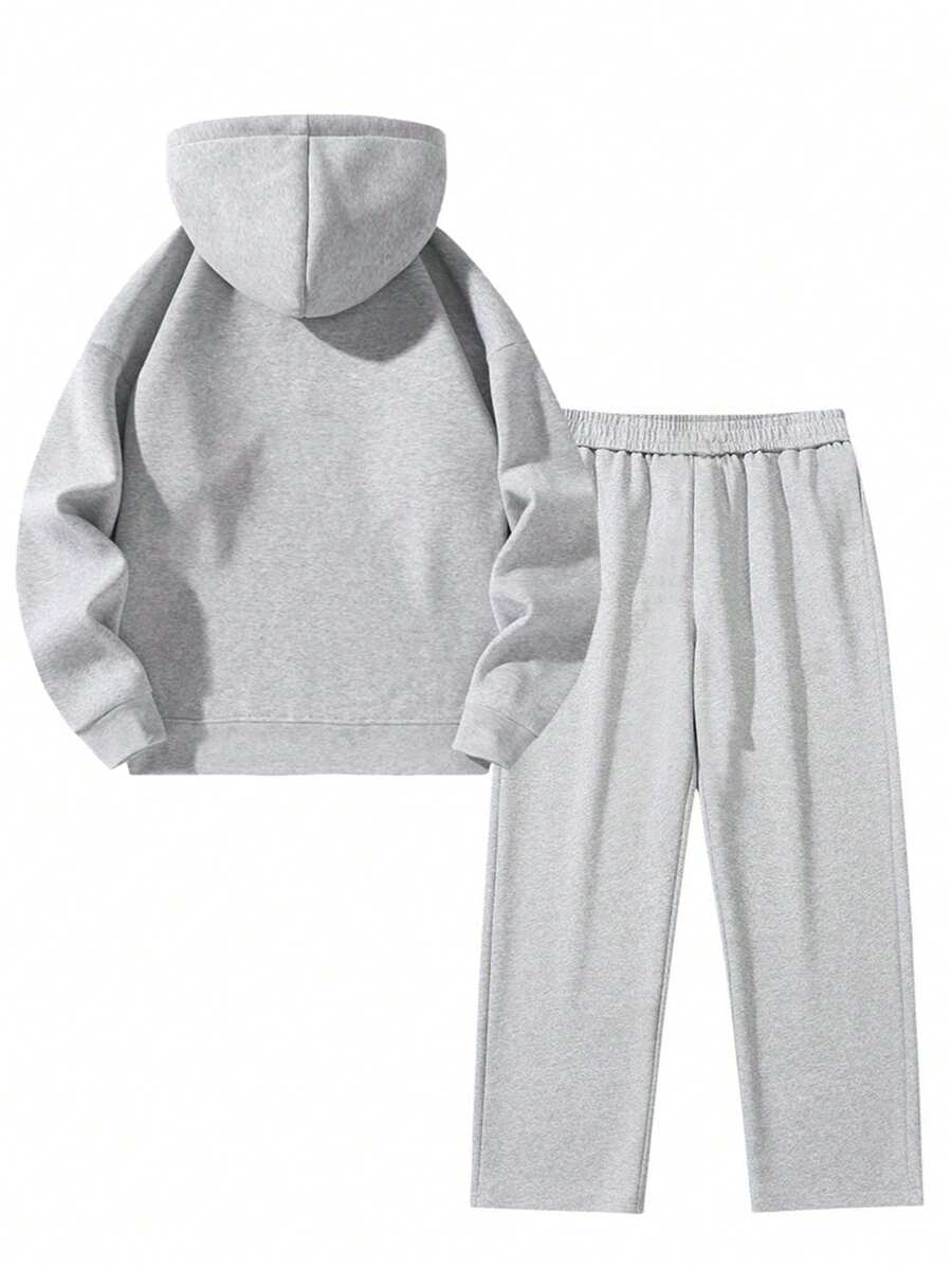 Men’s Two-Piece Grey Hoodie Set | Comfortable Streetwear Tracksuit