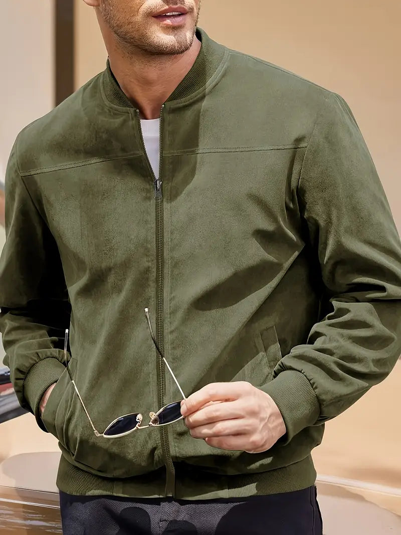 Dasfirin | Men's Lightweight Retro Zip-Up Jacket – Solid Color, Baseball Collar, Machine Washable, Casual Style