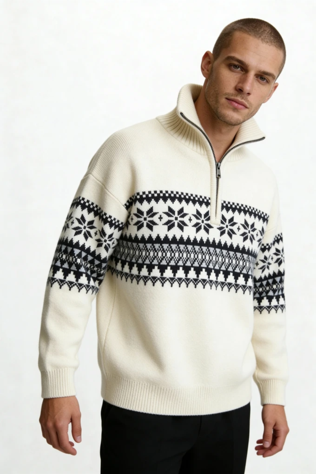 Ceilo Men Quarter-Zip Sweater - Ivory