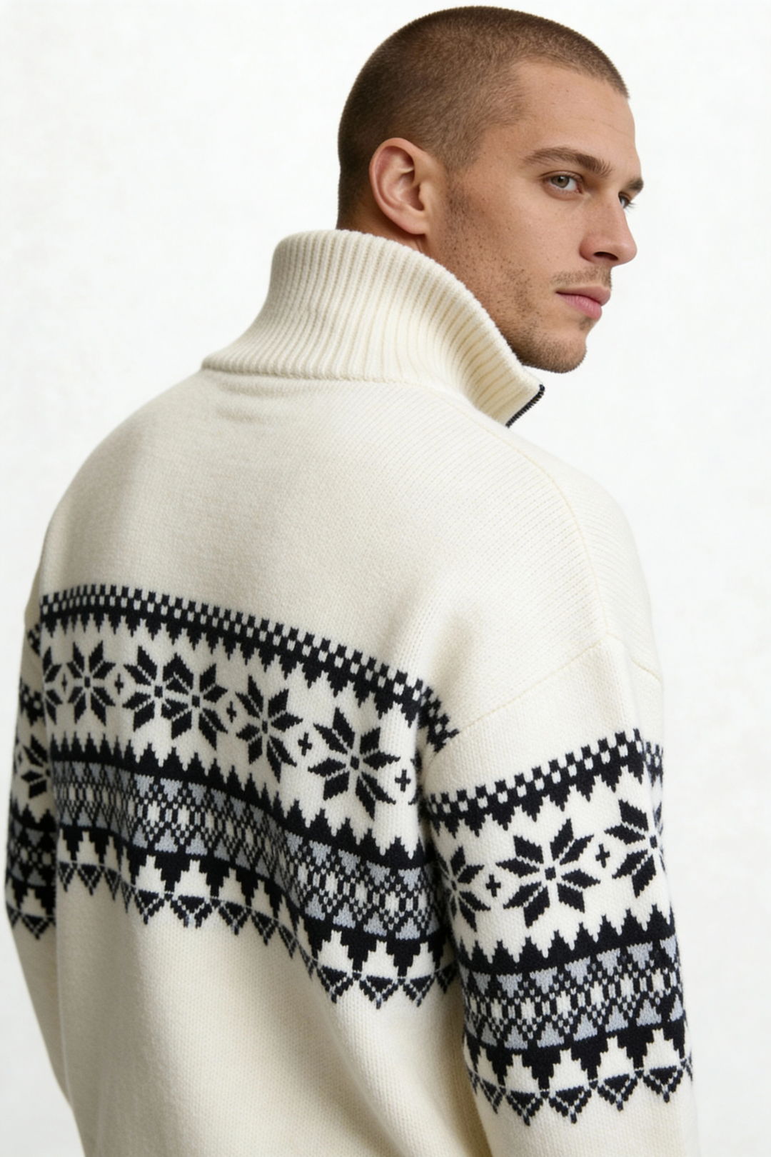 Ceilo Men Quarter-Zip Sweater - Ivory