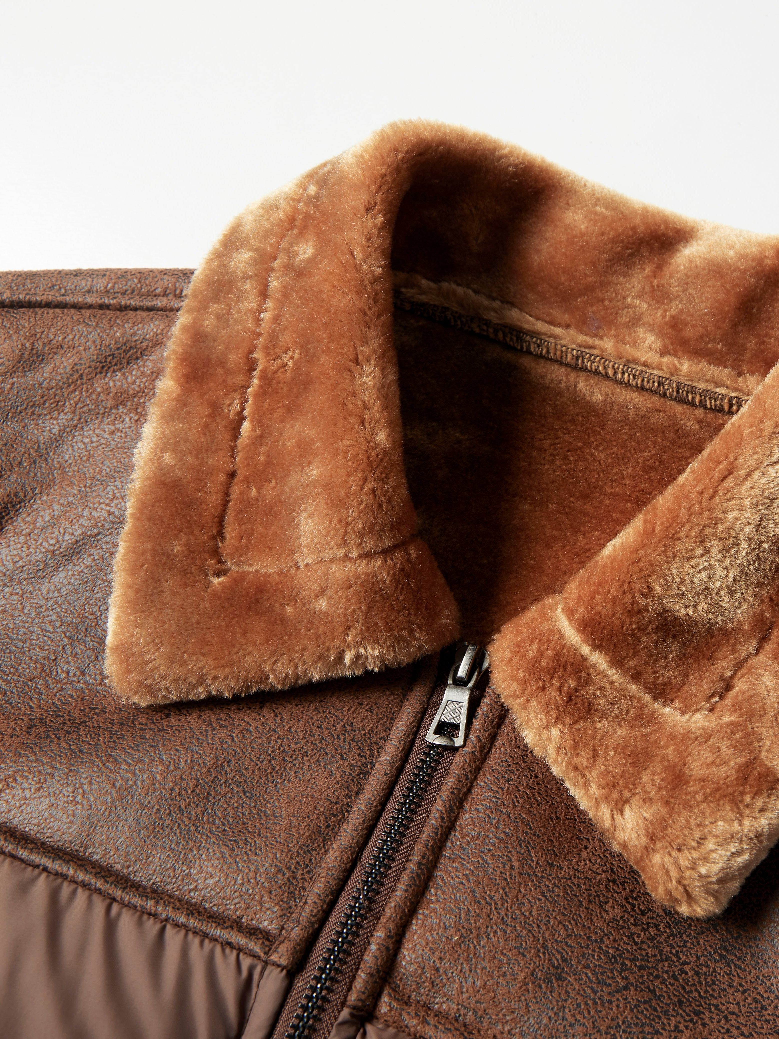 Men’s Casual Puffer Jacket with Faux Fur Collar – Warm Solid Color Zip-Up Coat