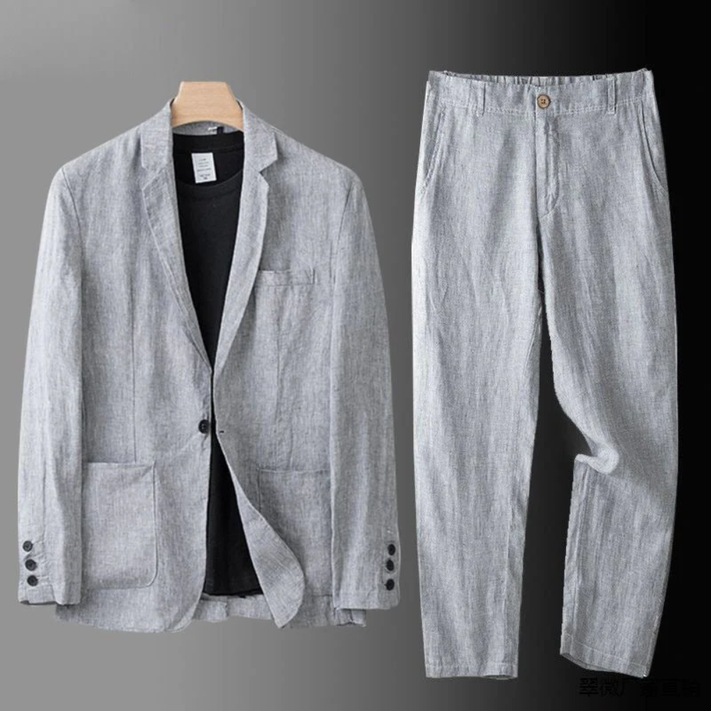 Men’s Elegant Linen Suit – Two-Piece Blazer and Trousers Set