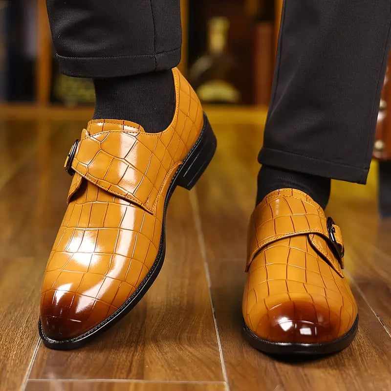 Dasfirin | Crocodile-Pattern Slip-On Loafers for Men – Stylish Buckle Details & Tapered Toe