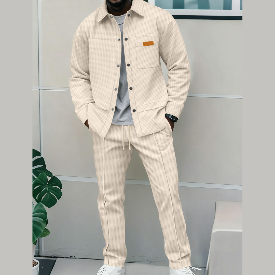 Men’s Korean-Style Bomber Set – Button Jacket Design