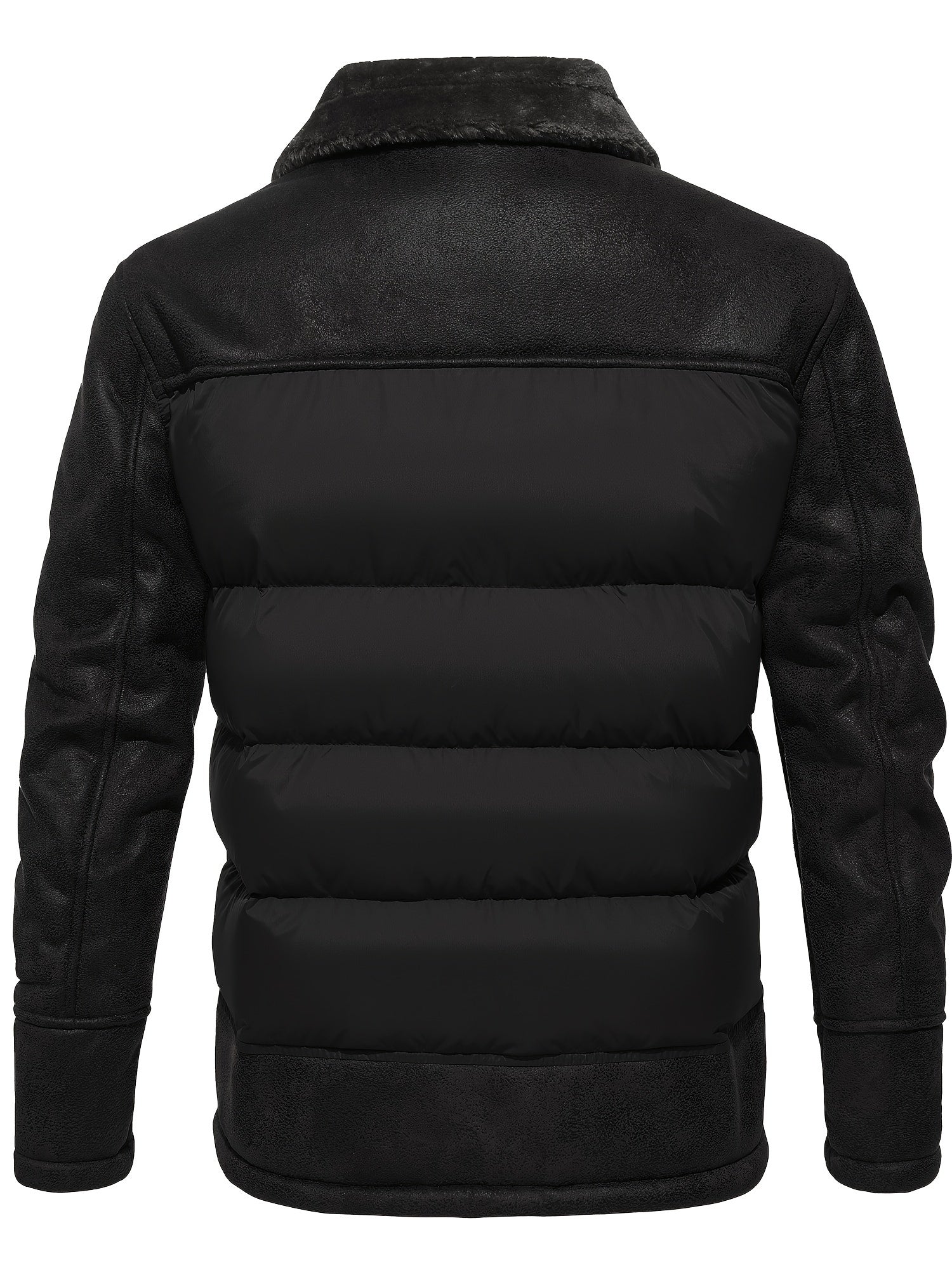 Men’s Casual Puffer Jacket with Faux Fur Collar – Warm Solid Color Zip-Up Coat