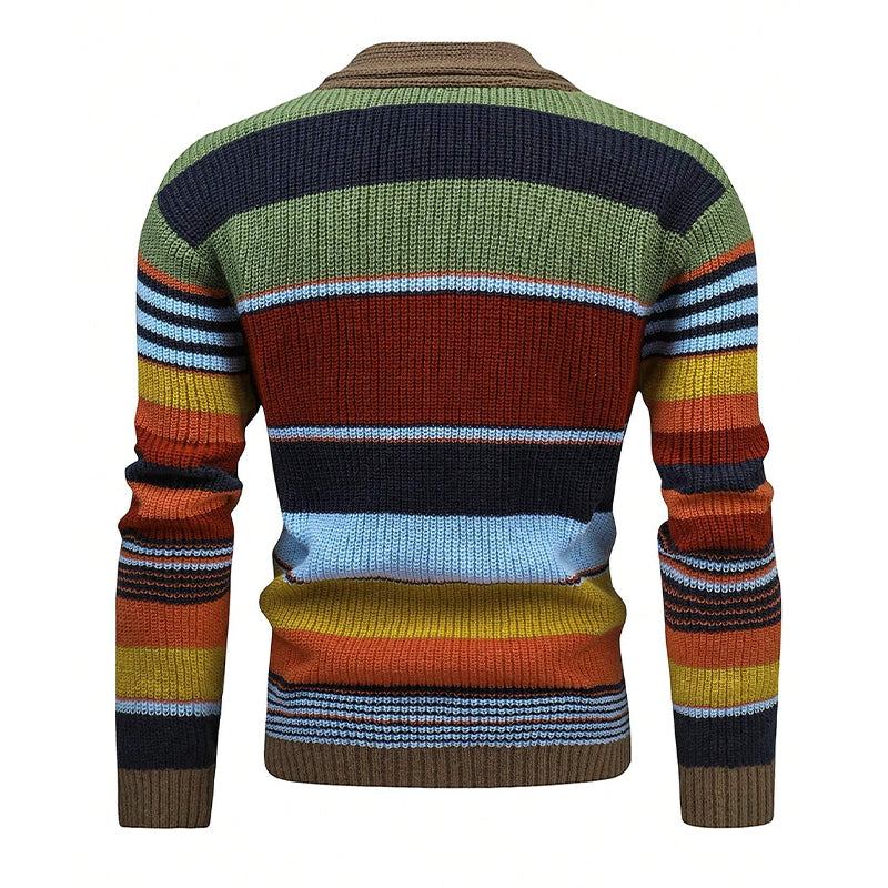Men’s Colorblock Lapel Sweater Jacket – Modern Knit Design with Timeless Style