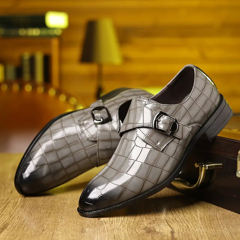 Dasfirin | Crocodile-Pattern Slip-On Loafers for Men – Stylish Buckle Details & Tapered Toe