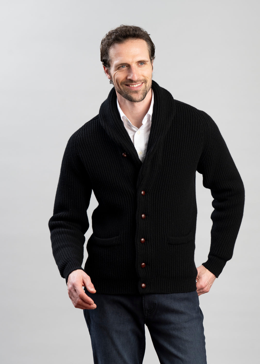 Men’s Lambswool Shawl Collar Jacket – Classic Knit Cardigan Style