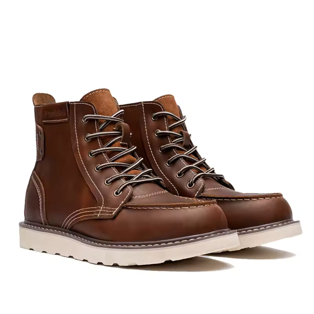 Lorennzi | Men’s Leather Boots – Retro Style Casual Lace-Up Ankle Boots